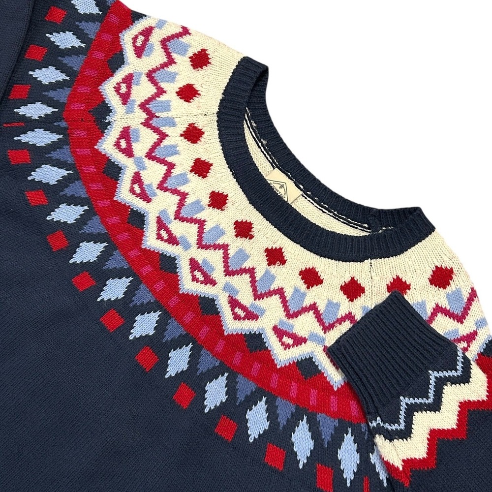 St. John's Bay Fair Isle Navy Blue Yoke Knit Pullover Sweater 2X
